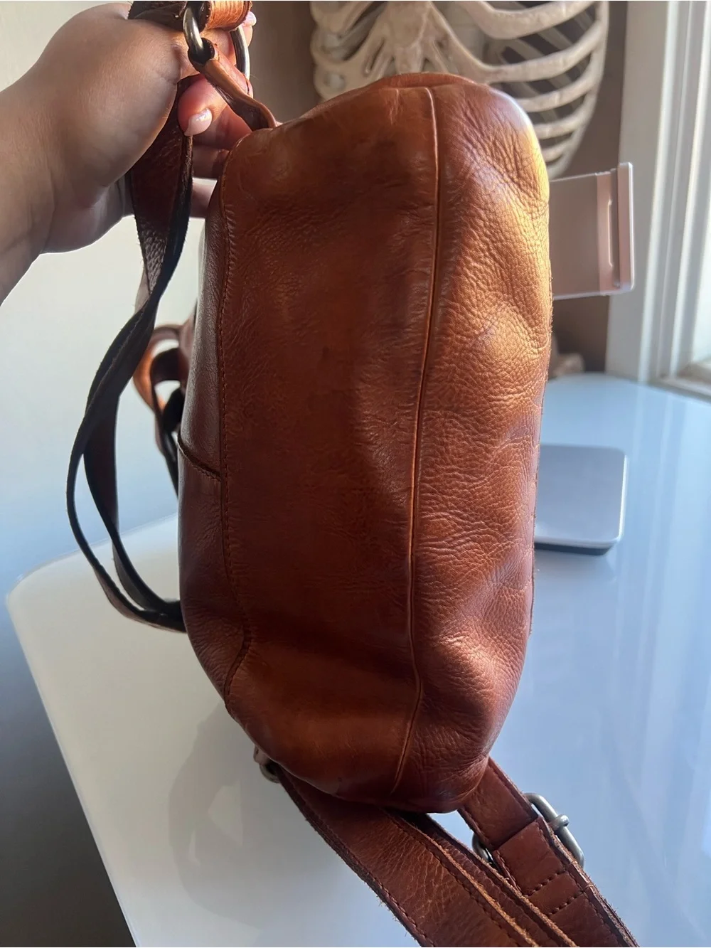 Woven Leather Backpack - Brown